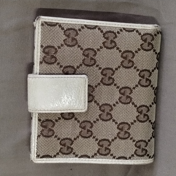 GUCCI BROWN/TAN MONOGRAM CANVAS & CREAM LEATHER WALLET ~ AUTHENTIC ~ GOOD COND - Picture 3 of 12